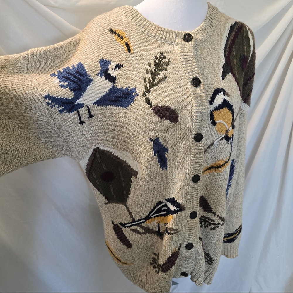 Vtg 90s Northern Treasures Winter Bird House Knit Cardigan Sweater Sz M - Picture 3 of 14